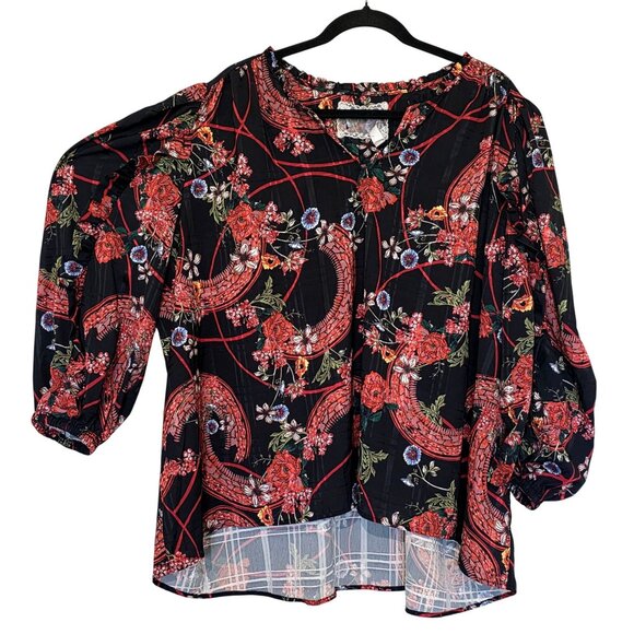 Cupio Womens Floral Peasant Top 3X 4X Plus 3/4 Boho Ruffle Puff Balloon Hippie - Picture 2 of 10